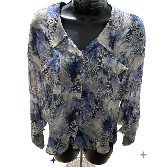 Free People Easy Rider Sheer Chiffon Button Down No Size Tag - Picture 3 of 7